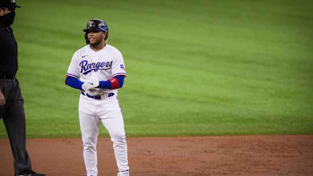 Texas Rangers OF Willie Calhoun hits double